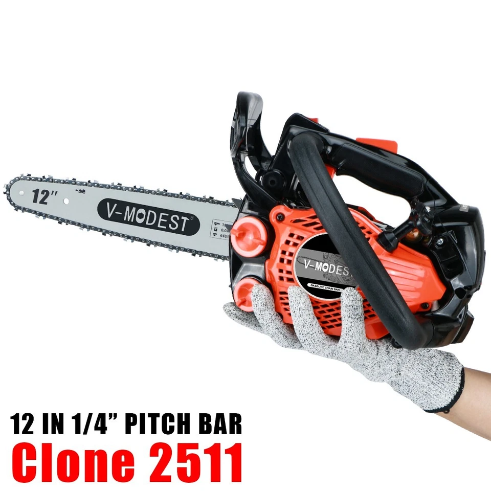 V-MODEST 2511 12" Top Handle Gas Chainsaw 25CC Climbing Saw w/1/4” Pitch Bar