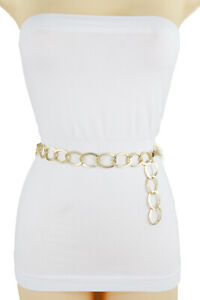 Women Skinny Waistband Fashion Belt Gold Metal Chain Links Hip High Waist XS S M