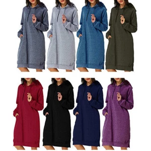 Damen Kapuzenpullover Hoodie Lang Sweatjacke Langarm Sweatkleid Sweatshirt Kleid - Bild 1 von 21
