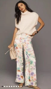 Anthropologie Palazzo Utility Pants Cargo Pockets Tye Dye Green Motif 12T NWT - Picture 1 of 10