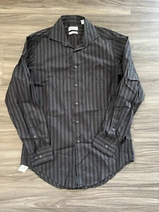 Calvin Klein Long Sleeve Button Down Black Striped Size 15 - Picture 1 of 2