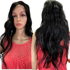 Body Wave Lace Front Wigs Human Hair 5X5 HD Transparent Lace Natural Black 28" - Picture 1 of 10