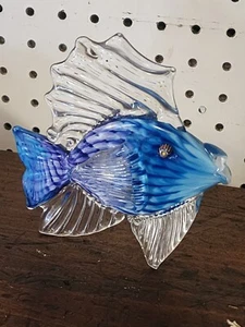 Mark Eckstrand Art Glass Sculpture Fish Handblown Signed ME 2000 Blue Purple - Picture 1 of 10