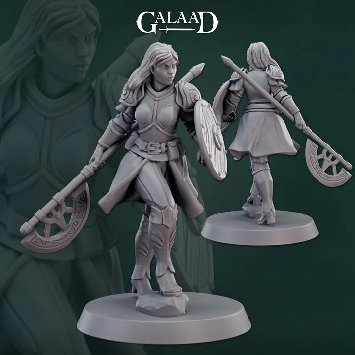 GALAAD MINIATURES Cavaliere Lancia Femminile - Halbard Fighter - Miniature Galaad - Dungeons and Dragons