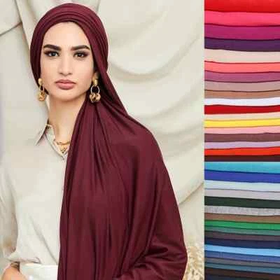 Jersey Hijab Scarf for Women Modal Cotton Style Long Plain Shawl Tie Head Wrap - Image 1 of 4