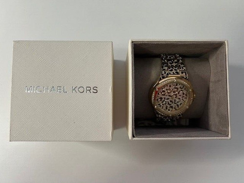 NUOVO Orologio Michael KORS Oversize Lennox Animale Leopardo Pavé Tono Oro