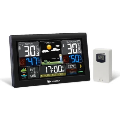 Ketotek Thermometer Hygrometer Indoor Outdoor Wireless Weather Station Forecast - Image 1 of 4