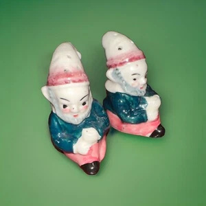 Vintage Ceramic Made in Japan Sitting Pixie Elf Salt & Pepper Shakers - Picture 1 of 4