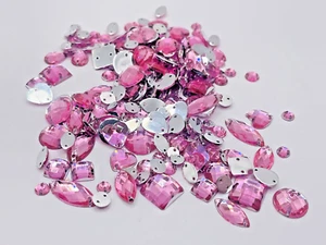 150 x Mixed Shape Pink Sew on hole Diamante Gems Rhinestone 4-20mm - Picture 1 of 7