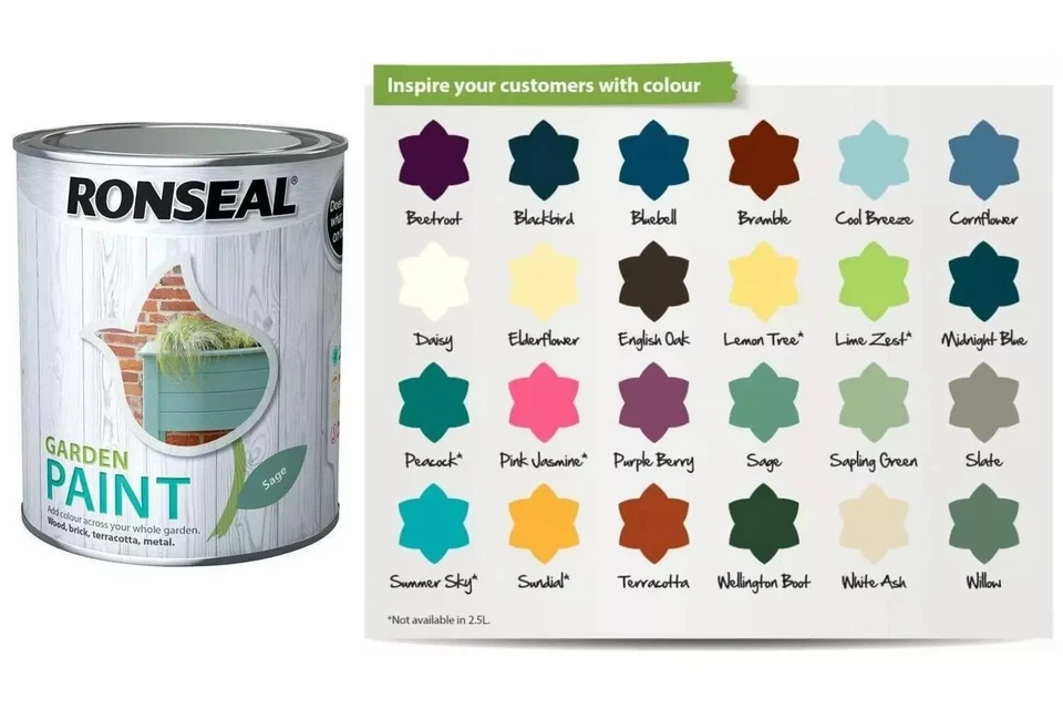 Ronseal Vernice Giardino Esterno - Per Esterno Legno Metallo Pietra Mattone - Tutti i Colori - Immagine 1 di 1