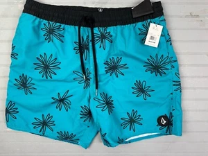 Volcom Size M Mens Swim Trunks Board Shorts 6" inseam Blue Print Pockets - Picture 1 of 5