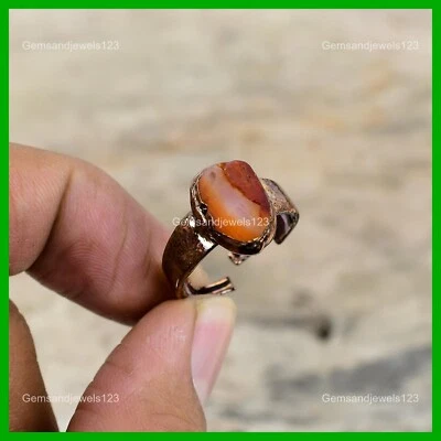 Anillo nuevo apilable electroformado cobre piedras preciosas áspera cornalina venta día mujer Foto 1 de 4