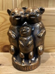 Vintage Cast Metal Copper Bank Three Little Pigs - Picture 1 of 6