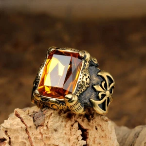  Mens Womens rectangular CZ Stone Ring Gothic For Men Stainless Steel Size 8-13 - Picture 1 of 27