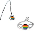 Set Of 2 More Colour Pride Silver Colour Diamante Bracelet + Necklace + Gift Bag