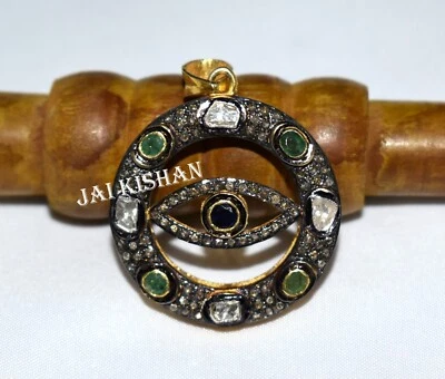 Blau Saphir Und Smaragd Polki Pflastern Diamant 925 Sterlingsilber Elegant - Bild 1 von 4