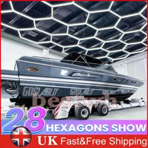 28 Grid Hexagon LED Lighting Car Detail Home Garage Workshop Retail No Border UK - Picture 1 of 20