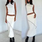 White Turtleneck Sleeve Tops and Long Skirt Set for Women's Y2K Summer Style