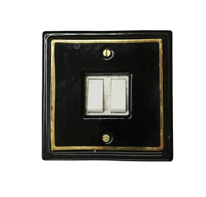 1 x Black Porcelain Double Light Switch Single Goldline Design - Picture 1 of 1