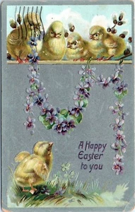 Lote de 2 postales de Pascua de 1900 pollitos huevos pliegues flores en relieve pollo  - Imagen 1 de 4