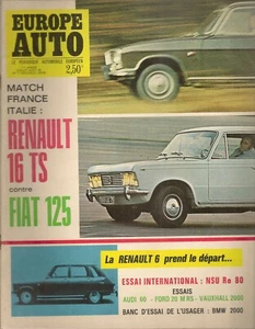 EUROPE AUTO 1968 17 NSU RO80 R16 TS FIAT 125 FORD 20M RS BMW 2000 AUDI 60 - Imagen 1 de 2