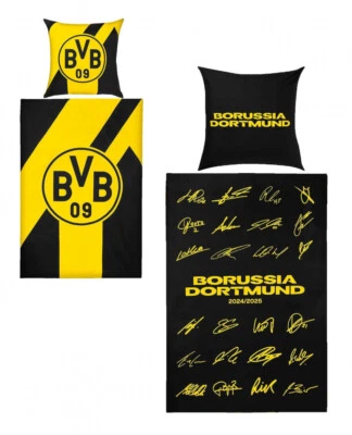 Borussia Dortmund Wende-Bettwäsche - Unterschriften 2024/25 - Bettwäsche BVB 09 - Bild 1 von 4
