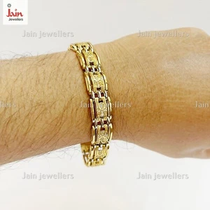18 Karat Festgelbgold Kubischer Zirkon Armreif Schloss Offen Kiste HERRENSCHMUCK - Picture 1 of 7