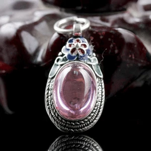 SUPERBE   PENDENTIF  EN   ARGENT TIBÉTAIN  SERTI   D'UNE  PIERRE  MAUVE  -  NEUF - Imagen 1 de 4
