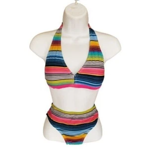 Girls Bikini 14 2 pc Bathing Suit Swimwear Halter Style Striped Size 14 NWOT - Picture 1 of 4