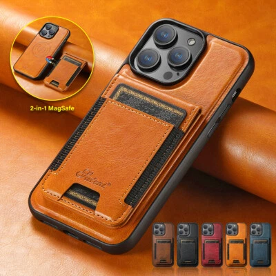 For iPhone 16 15 Pro Max 14 13 Shockproof Leather Wallet Card Holder Stand Case - Image 1 of 4