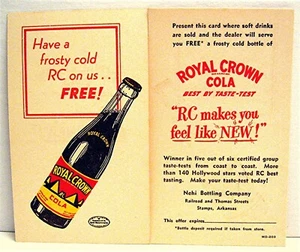 1940 Royal Crown Cola Soda Flasche kostenloser Gutschein Nehi Flasche Werbepostkarte - Bild 1 von 1