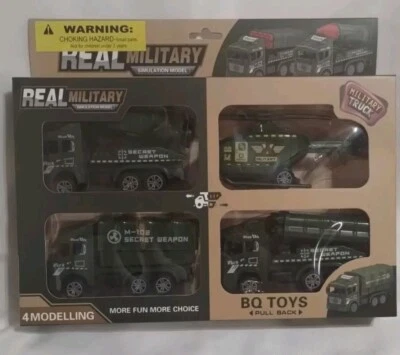 Army Truck and Helicopter Toy 4 Pack Assortment Pull Back  - Image 1 of 4