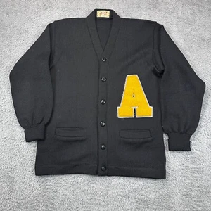 Cardigan vintage anni 60 Letterman lana Logan maglieria nero giallo A - Foto 1 di 7