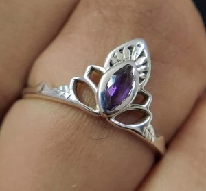 Anello in argento 925 con corona ametista marchesa viola naturale design corona - Foto 1 di 12