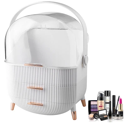 XLarge Make Up Organiser Cosmetic Vanity Case Box Drawers Skincare Storage White - Image 1 of 4