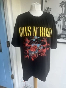 Ladies Guns N’ Roses T Shirt Tee Top Oversized Size Large Black Tour Top Repro - Picture 1 of 4