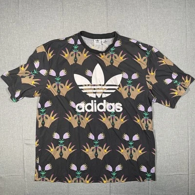 Camisa Adidas Para Hombre Grande Negra Trifolio Floral Gráfico Ropa de Calle Camiseta Manga Corta Foto 1 de 4