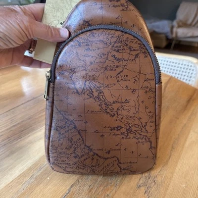 Patricia Nash Leather Signature Map Print Logo Sling Bag With Dust Bag NEW $169 - Image 1 of 4