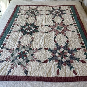 Vintage Sternenmuster Quilt handgenäht Bauernhaus Americana 47”x56” Schoß grün mauve - Bild 1 von 24