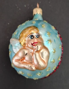 "Bola de ángel de colección Christopher Radko Little Winter Dreamer 95-159-1 3,5"" querubín azul" - Imagen 1 de 4