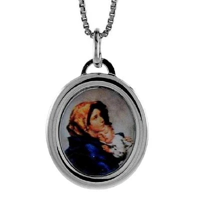 Argento Sterling Mamma Mary & Sacra Bambino Gesù Ciondolo, Fatto IN Italia, Box - Immagine 1 di 2