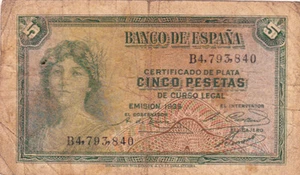 Banknote SPANIEN SPAIN ESPANA 5 Pts 1935 Zustand siehe Scan 840 - Bild 1 von 1