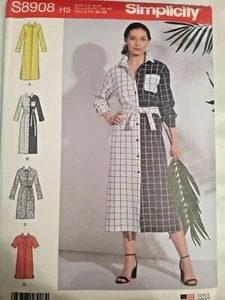 Shirt Dress Button Up Sewing Pattern Simplicity S8908 8908 Size 6-14 Tie UC FF - Picture 1 of 5