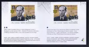 ISRAEL CANADÁ 2013 RAOUL WALLENBERG 2 SELLOS DEL FOLLETO MONTADO SIN MONTAR O NUNCA MONTADO HOLOCAUSTO - Imagen 1 de 2
