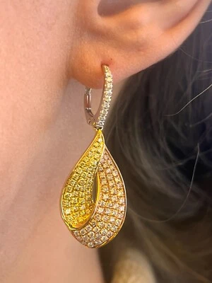 Pendientes cascada de diamantes rosas, amarillos y blancos de lujo de oro rosa de 14 k - 1,5'" Foto 1 de 4