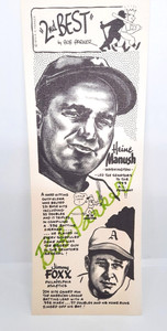 Bob Parker Autographed 1974 Heine Manush/Foxx 2nd Best 3" X 8"  Card