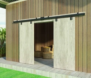 Black Box Track Double Sliding Barn Door Hardware,Heavy Duty Wall Mount kit - Picture 1 of 16