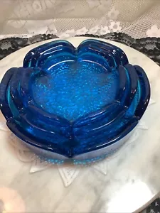 3 Vintage MCM Ashtrays- Anchor Hocking Blue Lotus Pebble Glass-Fast Ship - Picture 1 of 15