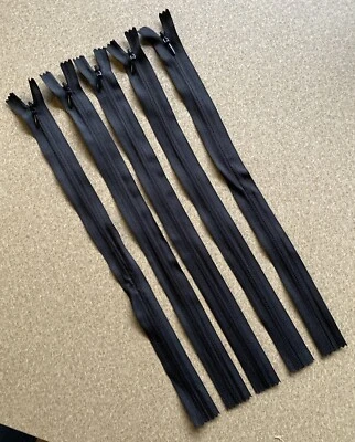 Lot of 5: Black Nylon Invisible Zippers 12" inch by Mandala Crafts NEW! - Image 1 of 4