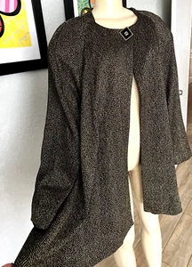 FRILLY VTG BASIQUE CHICAGO NEW YORK GOLD METALLIC ZIG ZAG Swing COAT XL pc/ - Picture 1 of 14